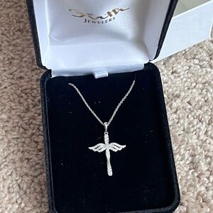 Sterling silver angel wings cross necklace